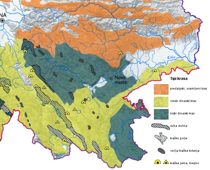 Regionalizacija Dolenjskega krasa (po Gams, Ivan; Kras v Sloveniji v prostoru in času, 2003).