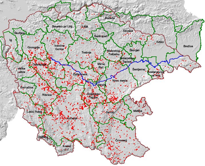 Dolenjske jame po občinah. Dolenjske jame po občinah.